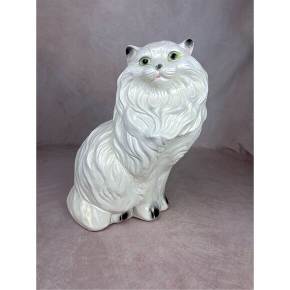 Vintage Large Chalkware Kitty Cat Piggy Coin Bank Persian Cat Kitschy Figurine - Picture 1 of 12